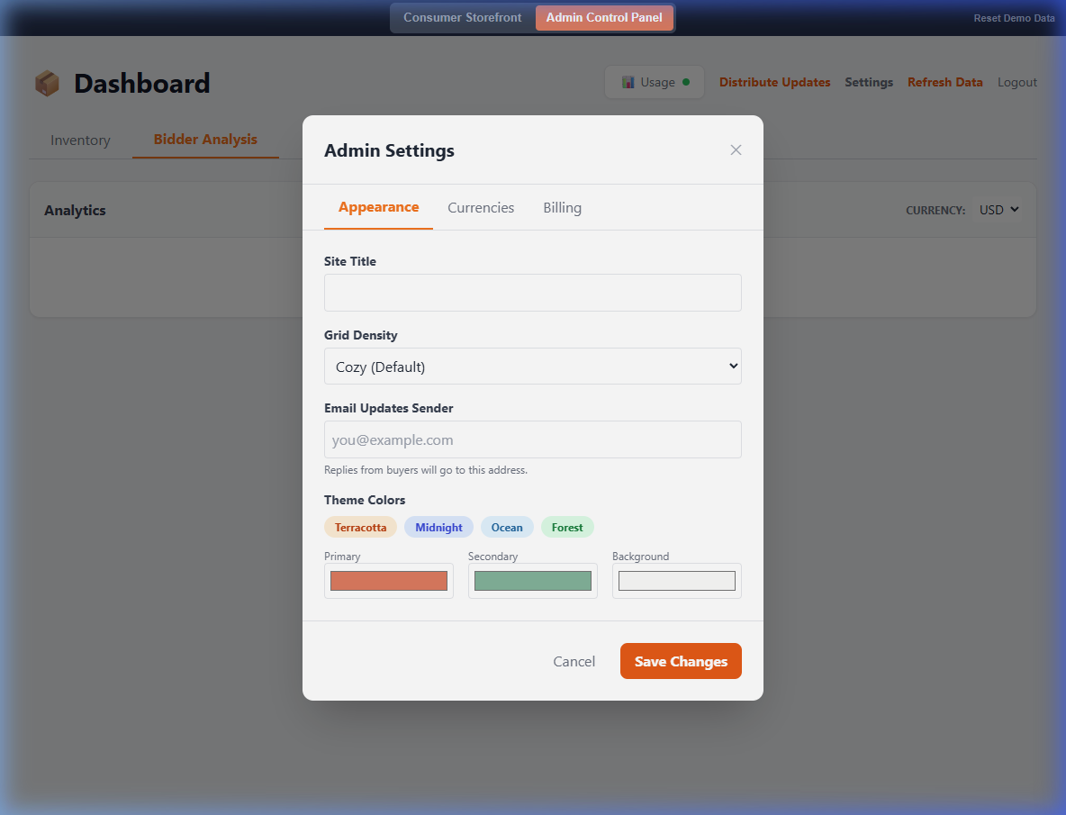 Admin Settings — Appearance Tab